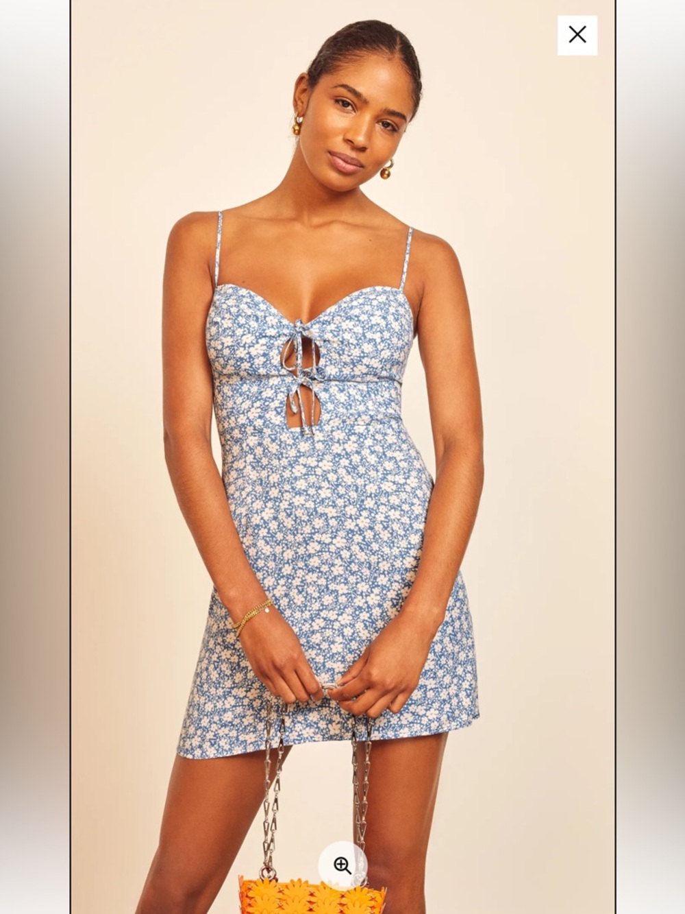 Reformation Bascom Dress Size 2 Blue Floral Tie Front Mini Dress